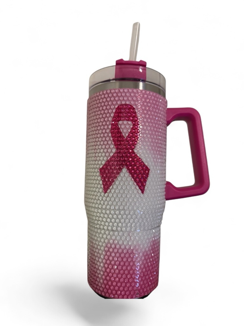 Pink Rhinestone Breast Cancer 💖🎗️Awareness Tumbler with Handle - Picture 4 of 7